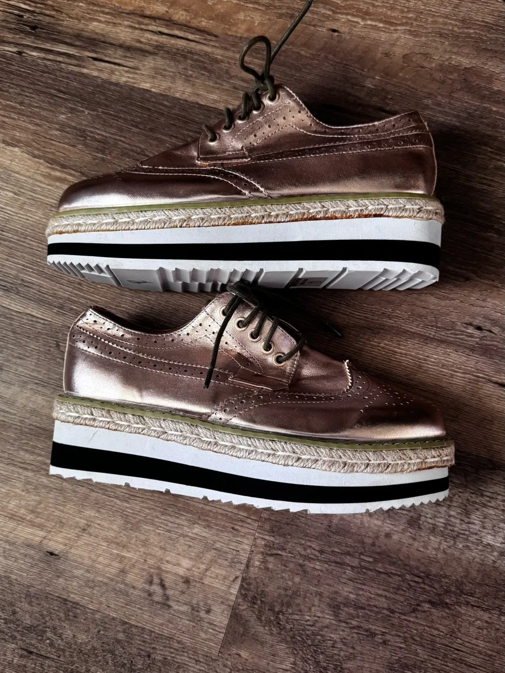 Women's Rose Gold Wingtip Platform Oxfords